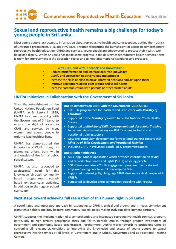 Comprehensive Reproductive Health Education: Policy Brief