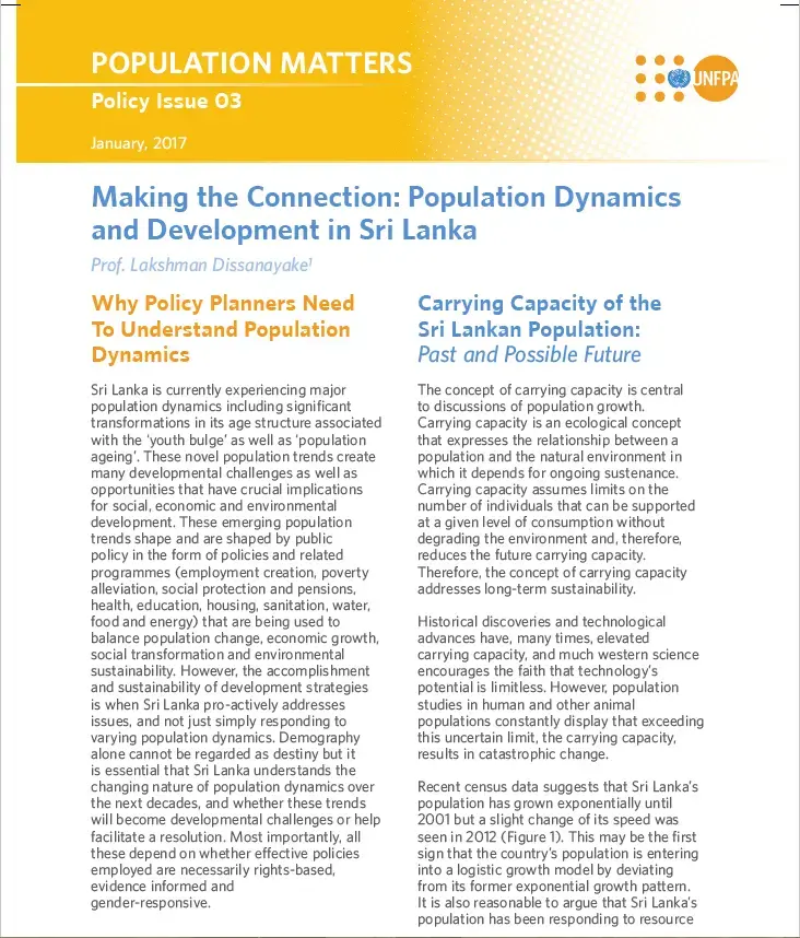 Population Dynamics and Development in Sri Lanka