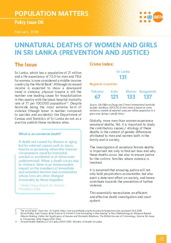 Policy Brief 6: Unnatural Deaths of Women and Girls in Sri Lanka (Prevention and Justice)